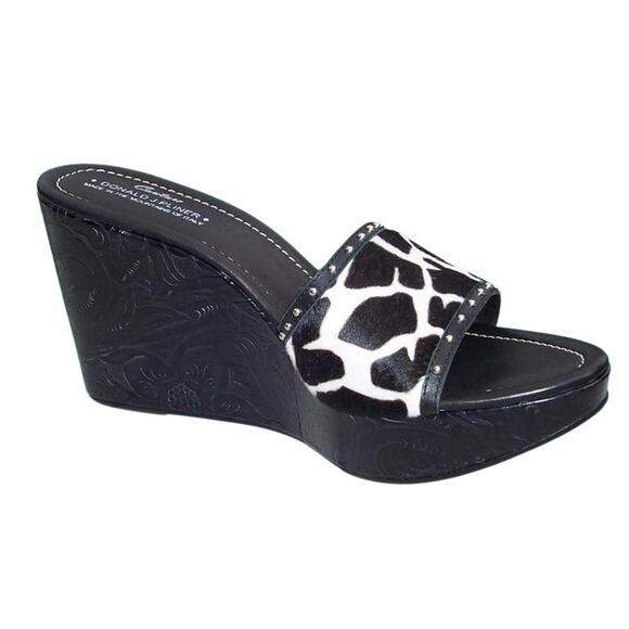 Donald Pliner Rosette Leather Hair Calf Wedge Platform Shoe Stud NWT $325 - Picture 1 of 6